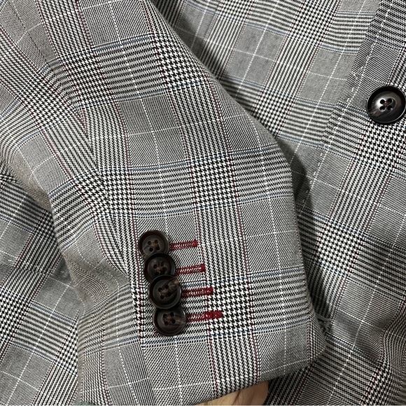 Haggar Men's 42S Plaid Windowpane Blazer Contrast Stitching Preppy Academia - Picture 3 of 15